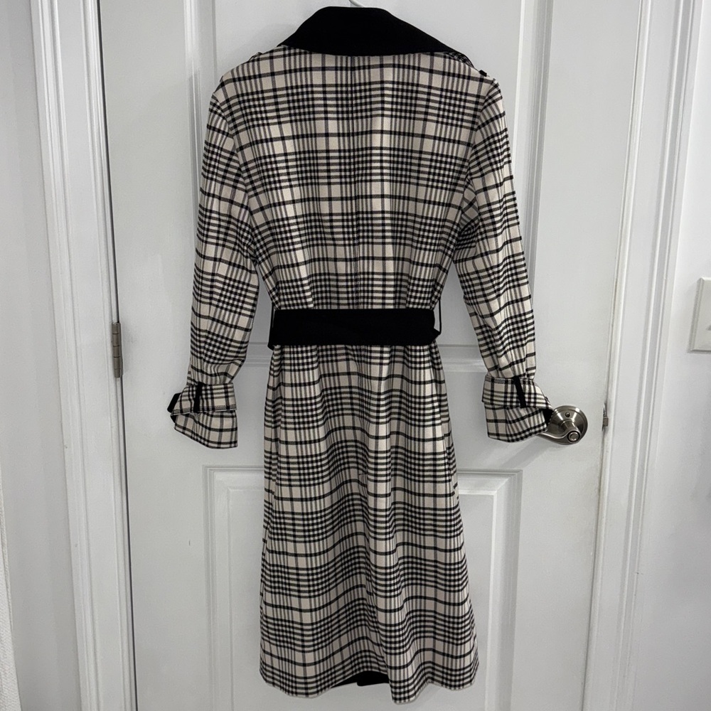 Ann Taylor Black and White Plaid Trench Coat - Picture 3 of 4